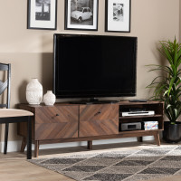 Baxton Studio LV23TV2312WI-Columbia-TV Hartman Mid-Century Modern Walnut Brown Finished Wood TV Stand 
